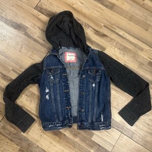 Abercrombie Kids Blue Denim Jacket with Black/Gray Hood